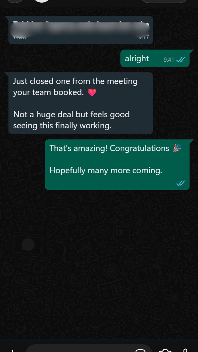 WhatsApp message from a client